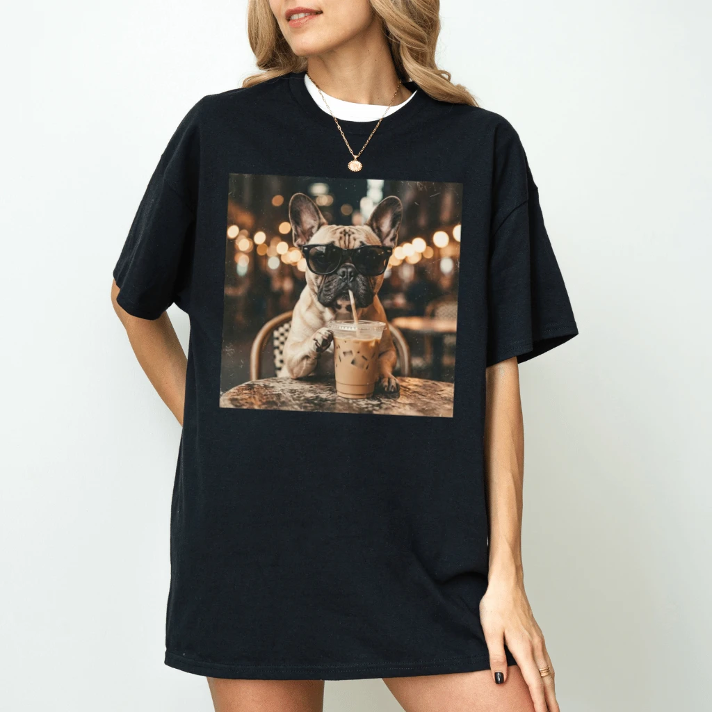 Funny French Bulldog Boba Tea T-Shirt – Gift for Dog Mom, Cute Dog Lover Street Tee - back view