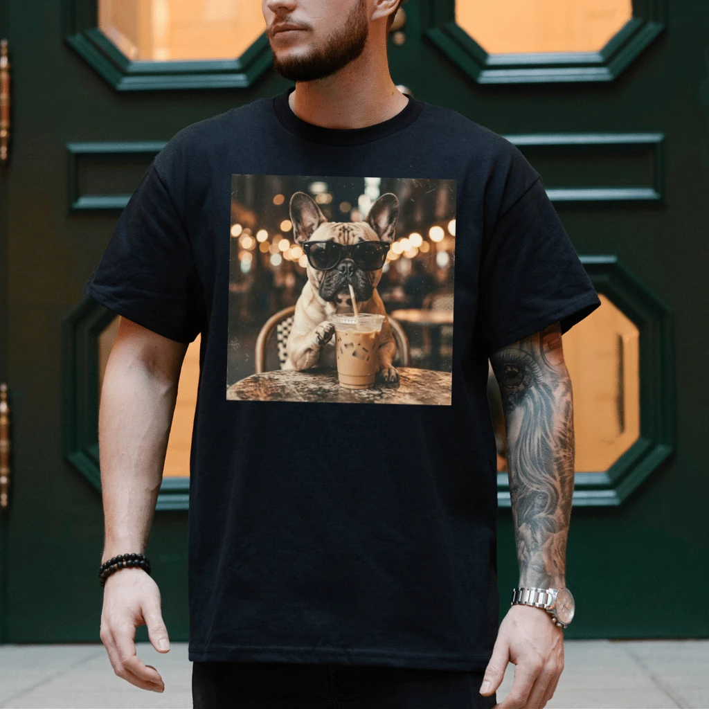 Funny French Bulldog Boba Tea T-Shirt – Gift for Dog Mom, Cute Dog Lover Street Tee - detail view