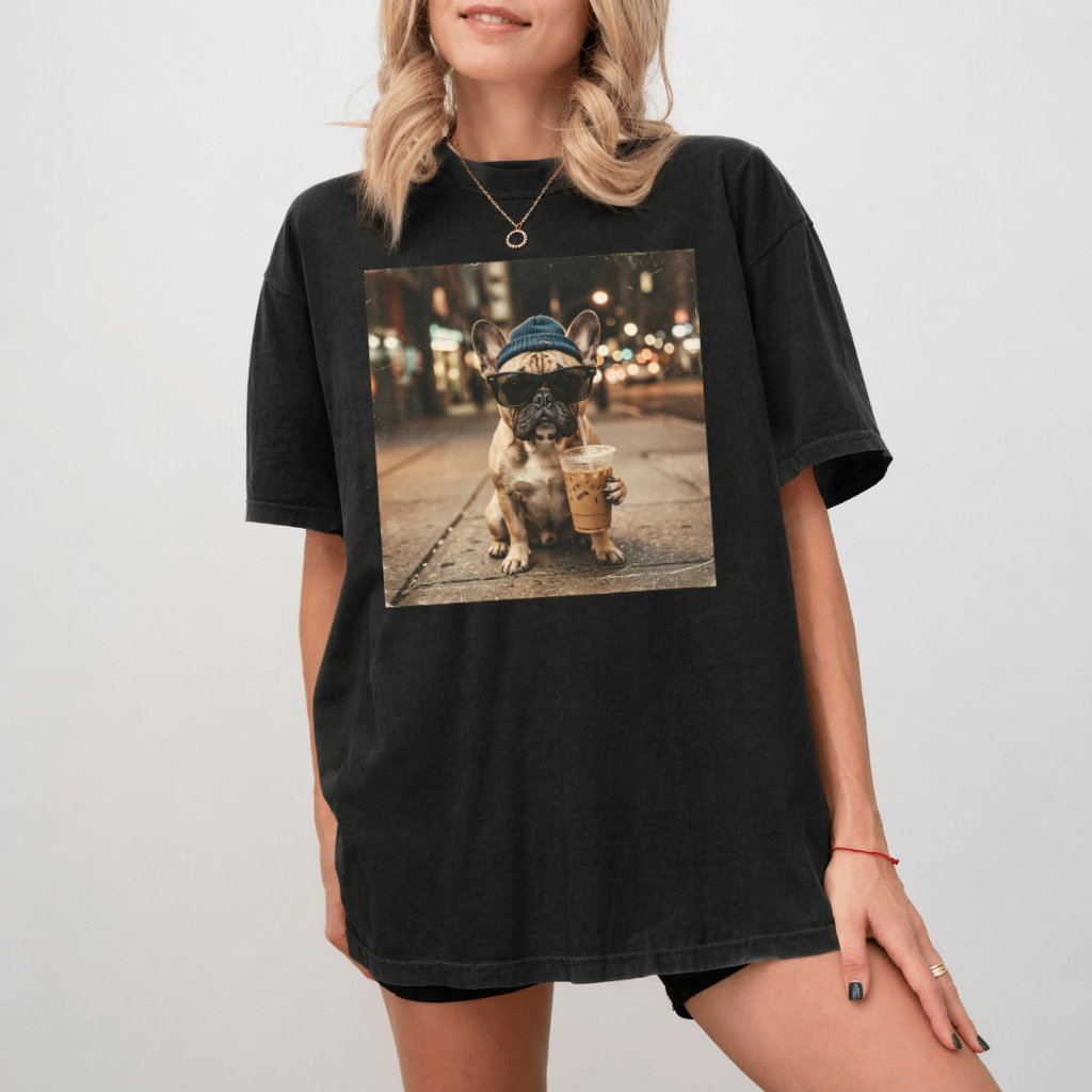 Funny Pug Iced Coffee Comfort Colors Shirt – Gift for Dog Mom, Cute Dog Lover Street Style Tee - detail view