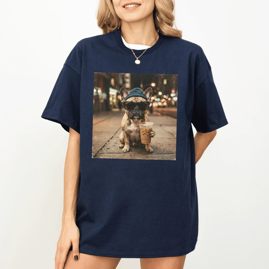 Funny Pug Iced Coffee T-shirt – Gift for Dog Mom, Cute Dog Lover Street Style Tee - detail view