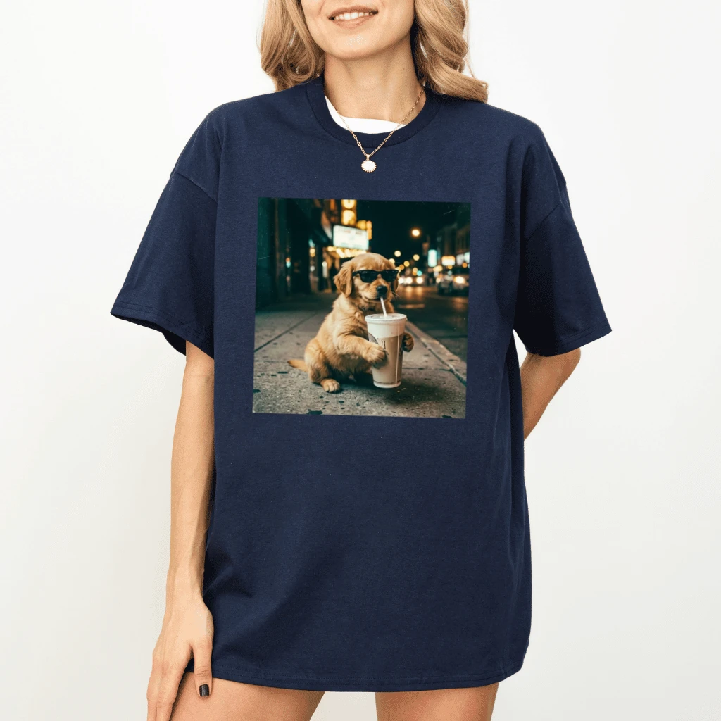 Funny Golden Retriever Iced Coffee T-Shirt – Gift for Dog Mom, Cute Dog Lover Tee - detail view