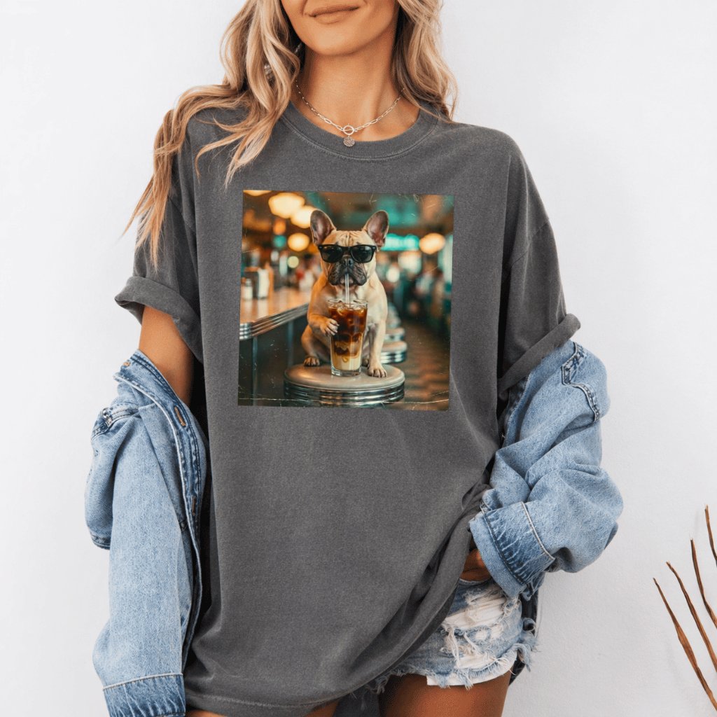 Funny French Bulldog Coffee Comfort Colors Shirt – Gift for Dog Mom, Cute Dog Lover Tee - back view