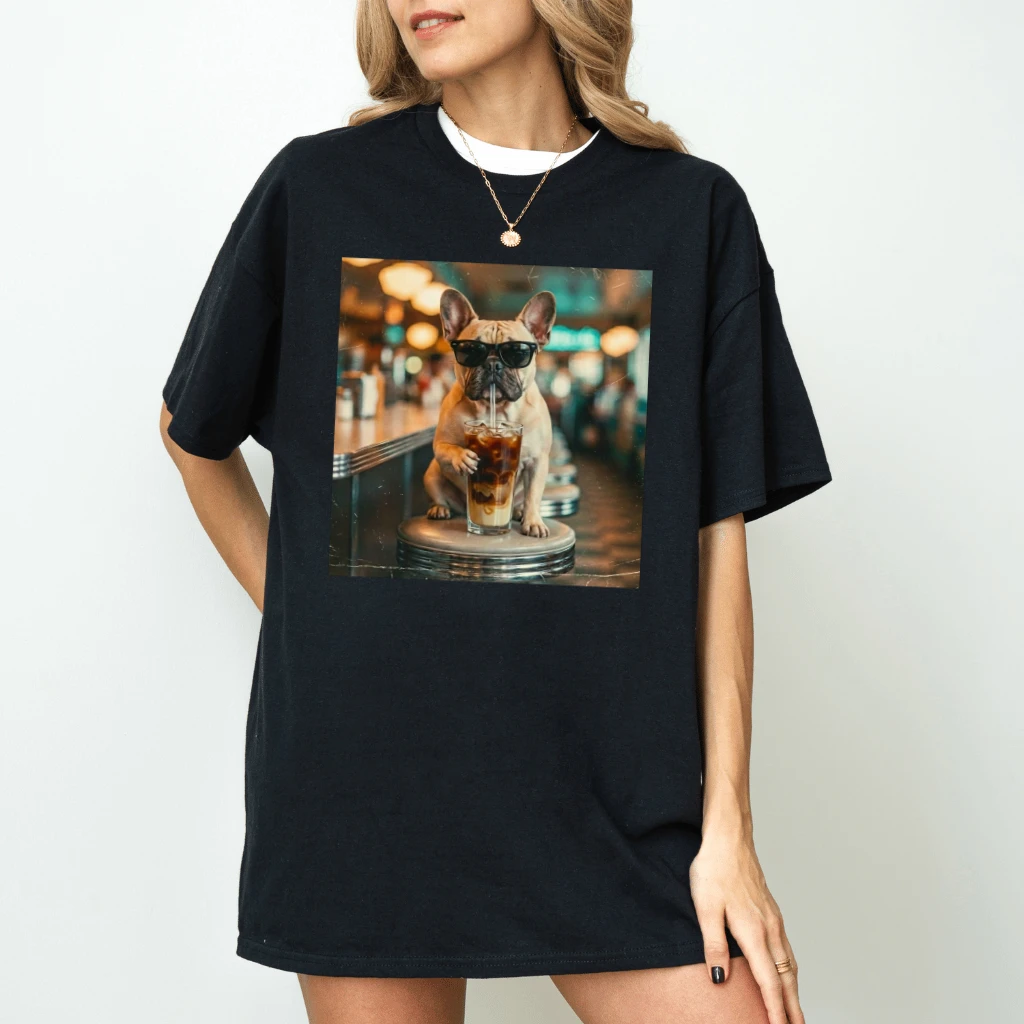 Funny French Bulldog Coffee T-Shirt – Gift for Dog Mom, Cute Dog Lover Tee - back view