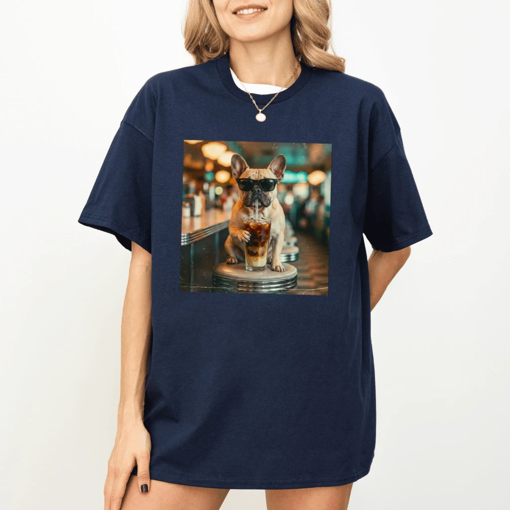 Funny French Bulldog Coffee T-Shirt – Gift for Dog Mom, Cute Dog Lover Tee - detail view