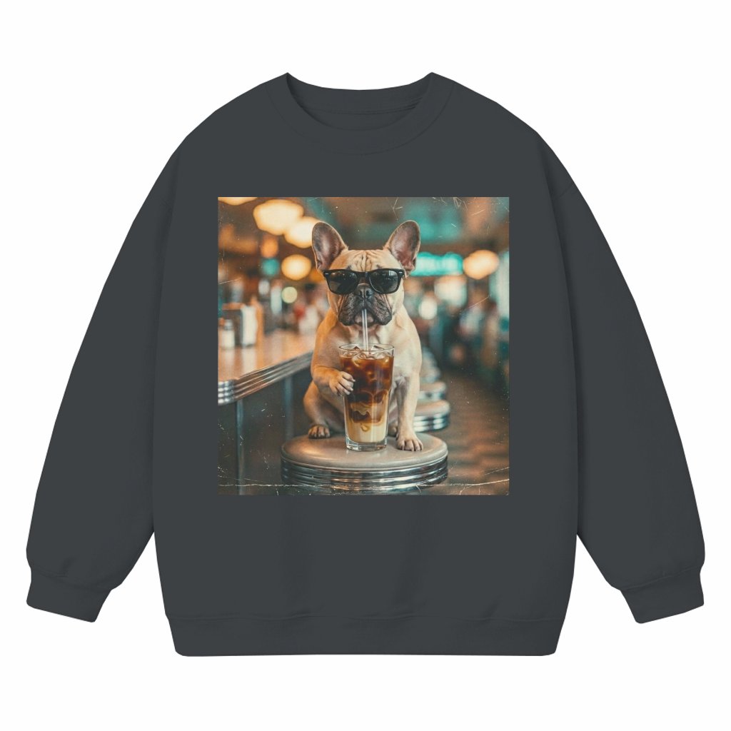 Funny French Bulldog Coffee Sweatshirt – Gift for Dog Mom, Cute Dog Lover Tee - front view