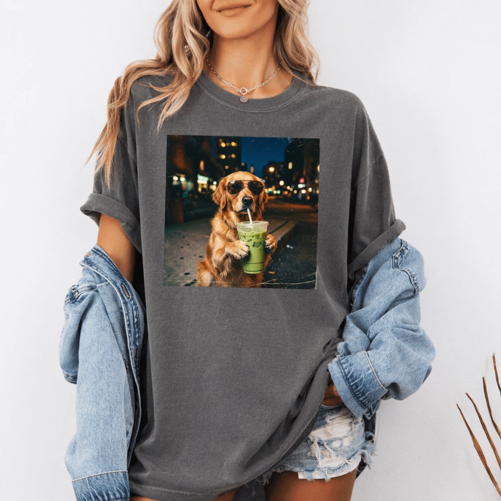 Golden Retriever Matcha Drink Comfort Colors Shirt – Funny Gift for Dog Mom, Cute Dog Lover Summer Tee - back view