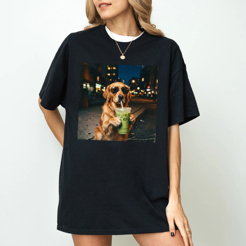 Golden Retriever Matcha Drink T-Shirt – Funny Gift for Dog Mom, Cute Dog Lover Summer Tee - back view