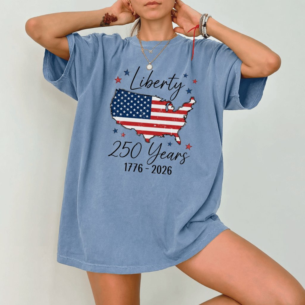Liberty USA 250 Years Comfort Colors T-Shirt – 4th of July Gift for Patriot, Patriotic 1776 2026 Anniversary Tee - back view