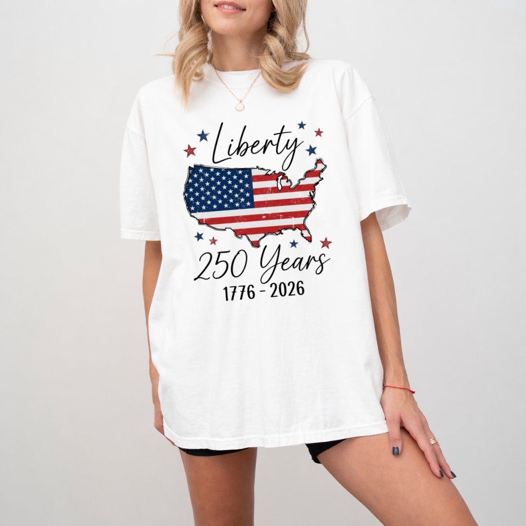 Liberty USA 250 Years Comfort Colors T-Shirt – 4th of July Gift for Patriot, Patriotic 1776 2026 Anniversary Tee - detail view