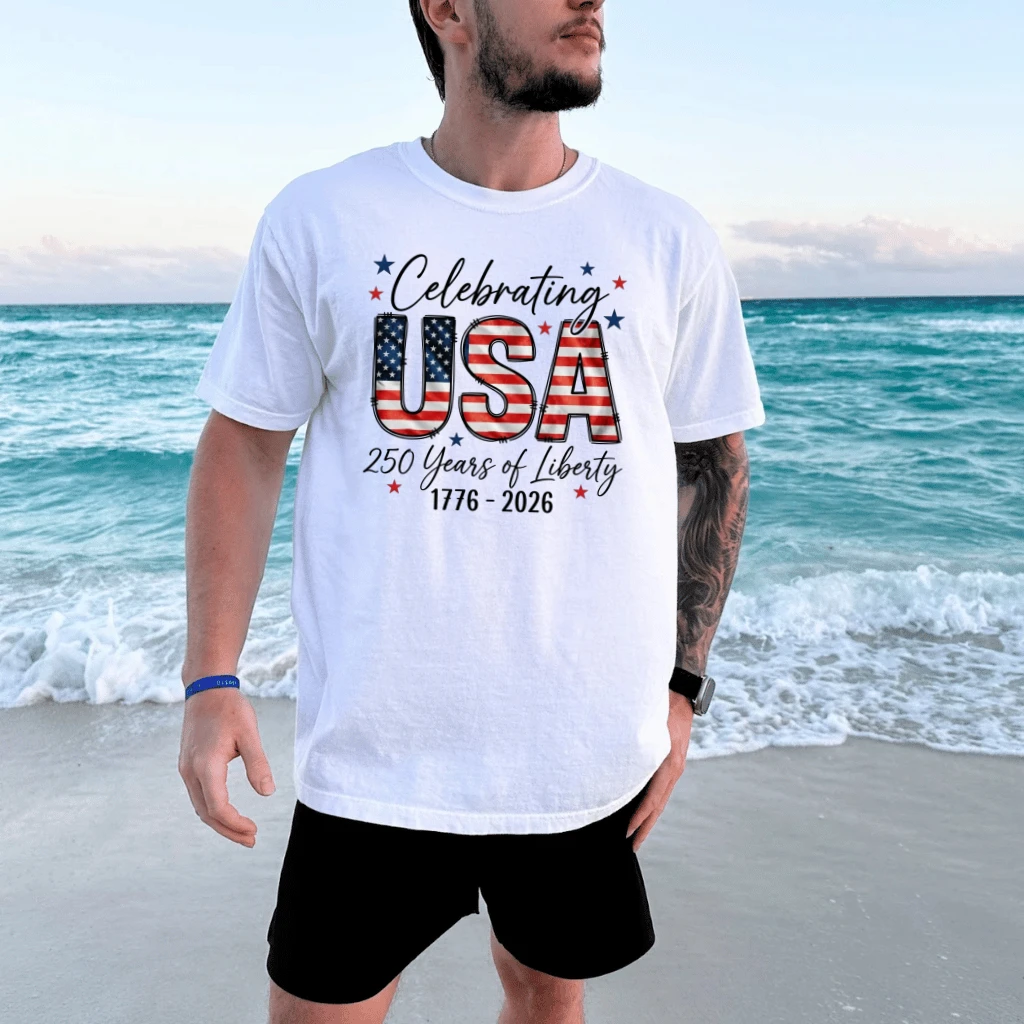 Celebrating USA 250 Years of Liberty T-Shirt – 4th of July Gift for Patriot, Patriotic 1776 2026 Tee - detail view