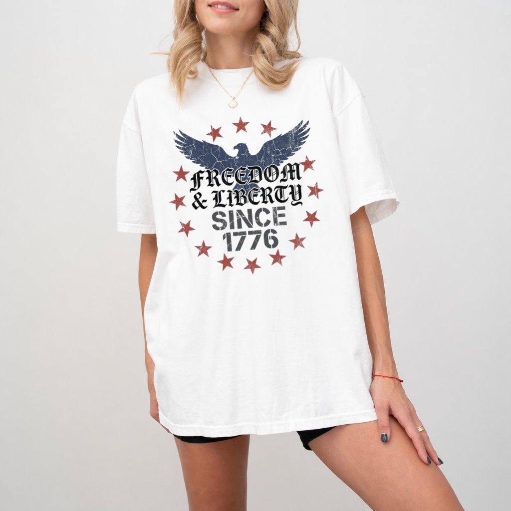 Freedom & Liberty Since 1776 Comfort Colors Shirt – 4th of July Gift for Patriot, Patriotic Eagle USA 250th Tee - back view