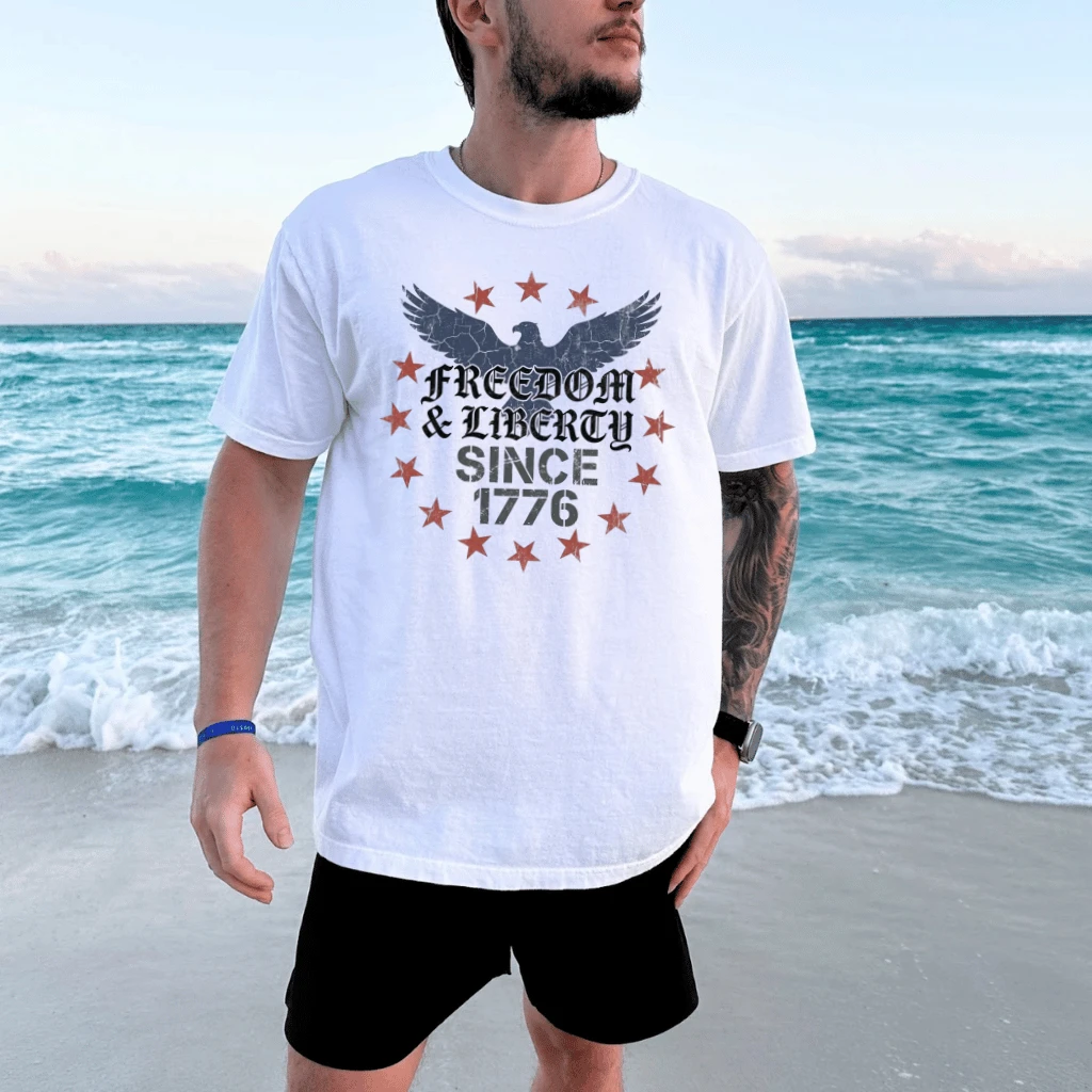 Freedom & Liberty Since 1776 T-Shirt – 4th of July Gift for Patriot, Patriotic Eagle USA 250th Tee - back view