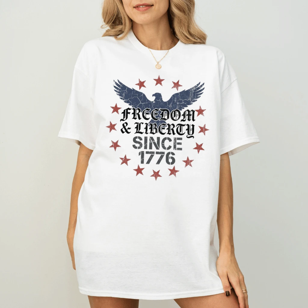 Freedom & Liberty Since 1776 T-Shirt – 4th of July Gift for Patriot, Patriotic Eagle USA 250th Tee - detail view