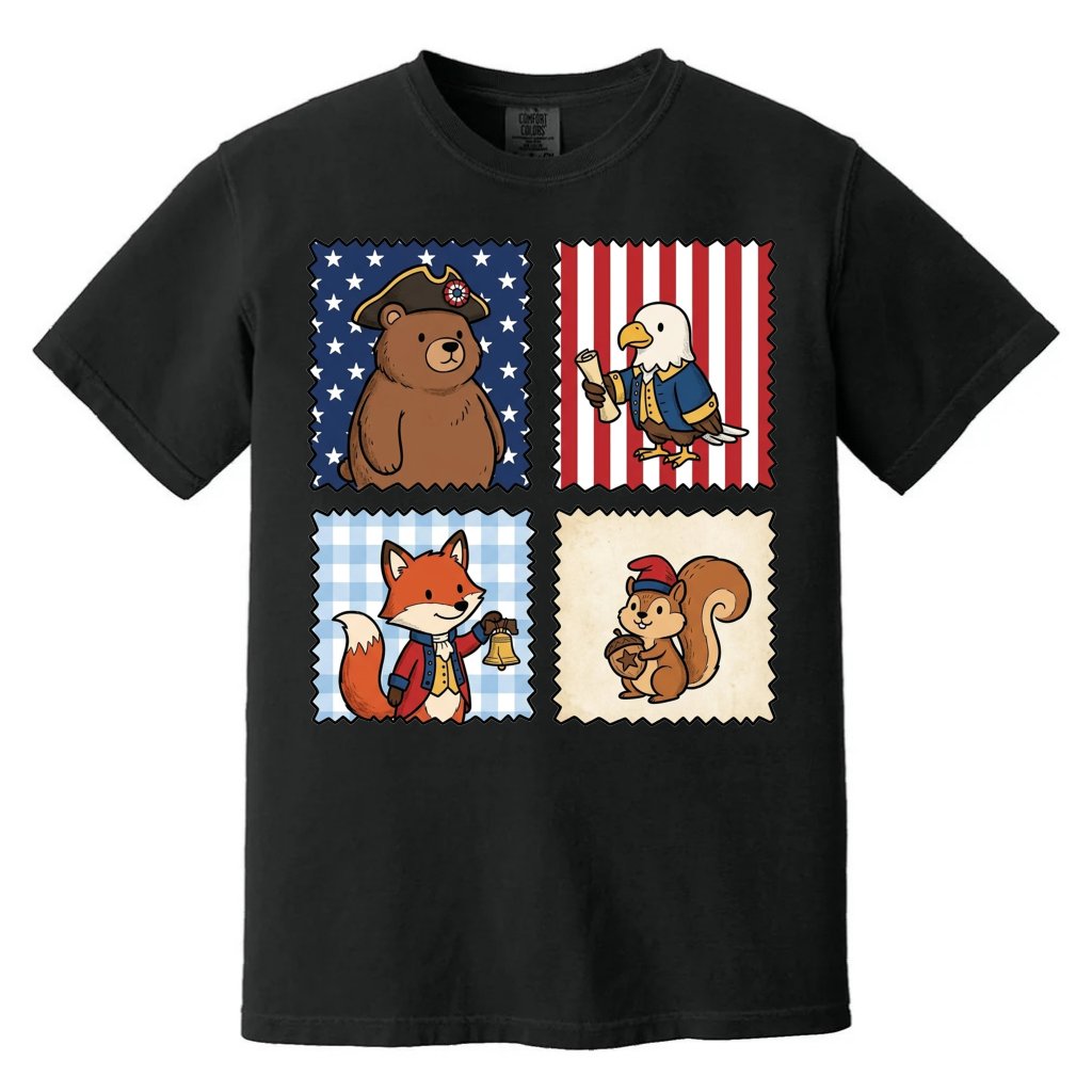 America 250th Patriotic Animal Stamp Shirt – 4th of July Gift for Her, Cute Tee - front view