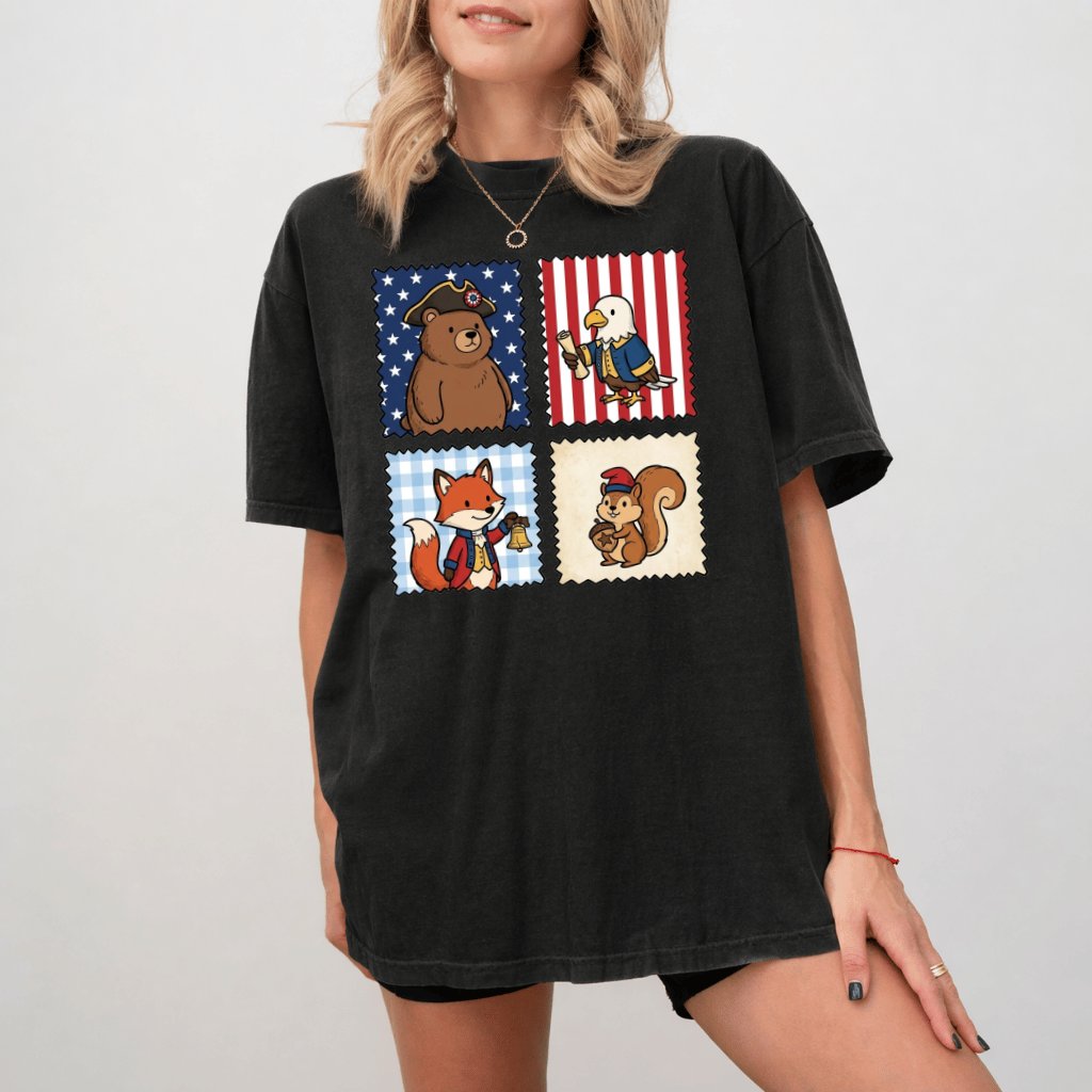America 250th Patriotic Animal Stamp Shirt – 4th of July Gift for Her, Cute Tee - back view