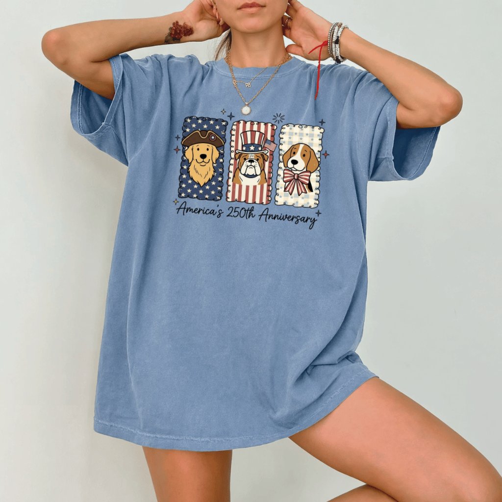 America's 250th Anniversary Dog Comfort Colors Shirt – 4th of July Gift for Dog Mom, Patriotic Dogs Tee - back view
