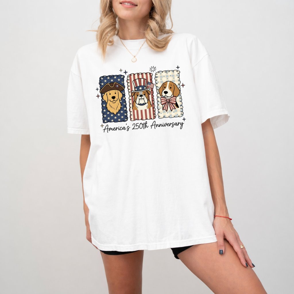 America's 250th Anniversary Dog Comfort Colors Shirt – 4th of July Gift for Dog Mom, Patriotic Dogs Tee - detail view