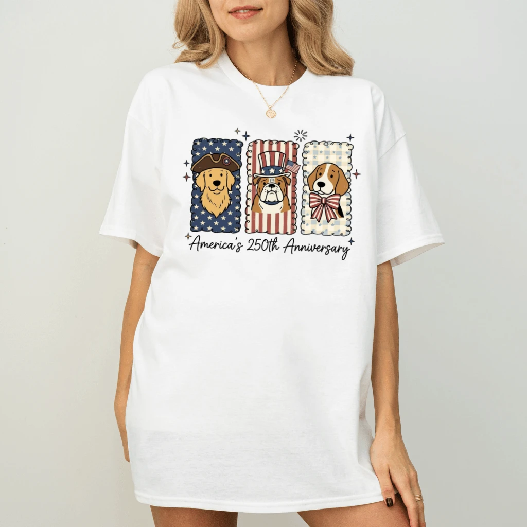 America's 250th Anniversary Dog T-Shirt – 4th of July Gift for Dog Mom, Patriotic Dogs Tee - back view
