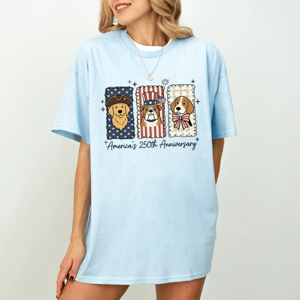 America's 250th Anniversary Dog T-Shirt – 4th of July Gift for Dog Mom, Patriotic Dogs Tee - detail view
