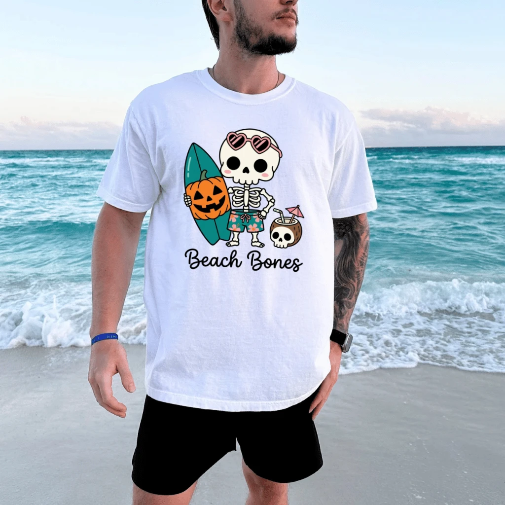 Beach Bones Skeleton Shirt – Funny Summerween Gift for Her, Summer Tee - detail view