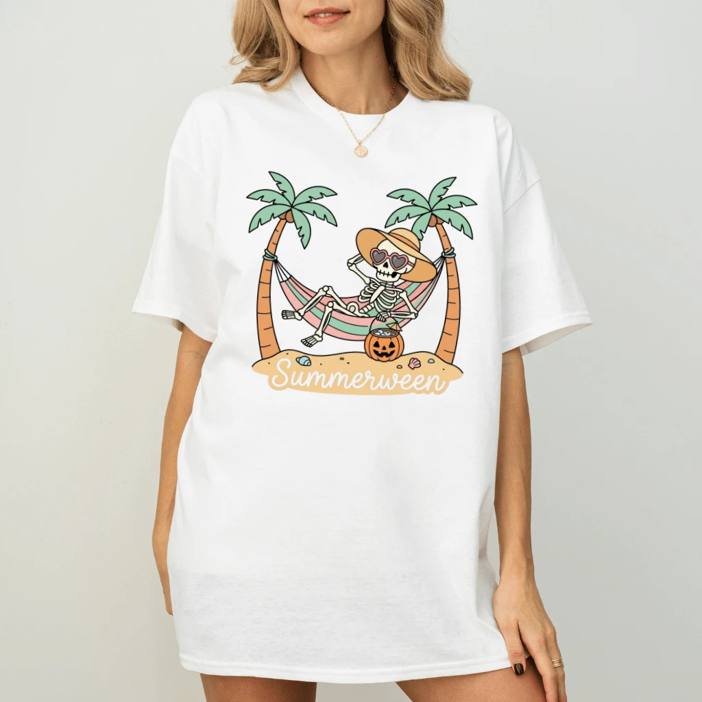 Summerween Skeleton Hammock Shirt – Funny Summer Halloween  Gift for Her, Vacation Tee - back view