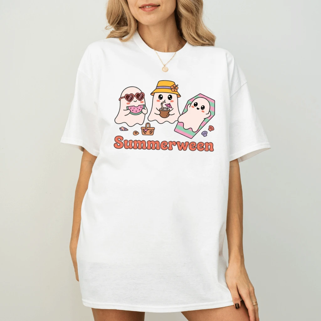 Summerween Ghost Shirt – Funny Summer Halloween Gift for Her, Cute Ghost Tee - detail view