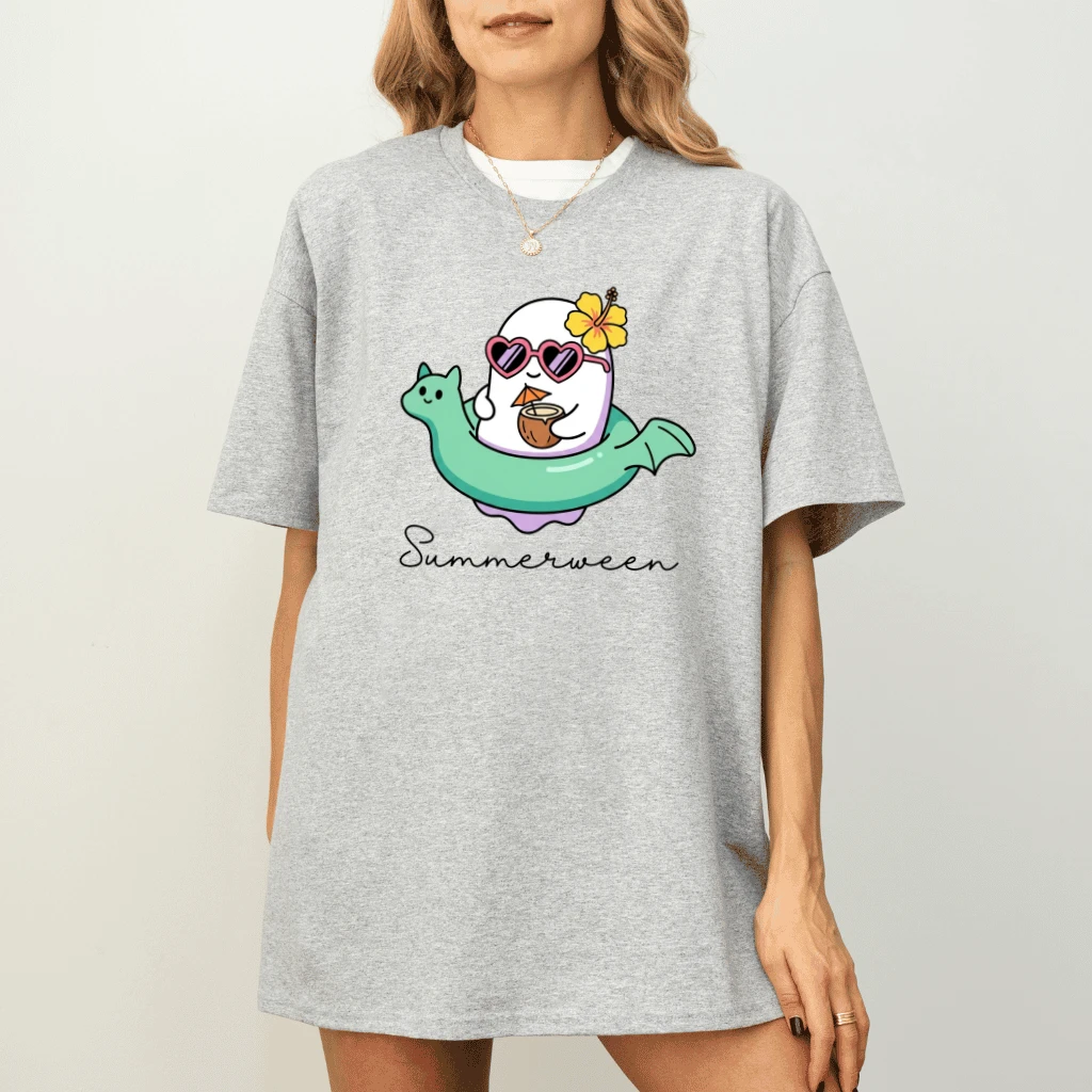 Summerween Cute Ghost Shirt – Funny Summer Gift for Her, Vacation Tee - back view
