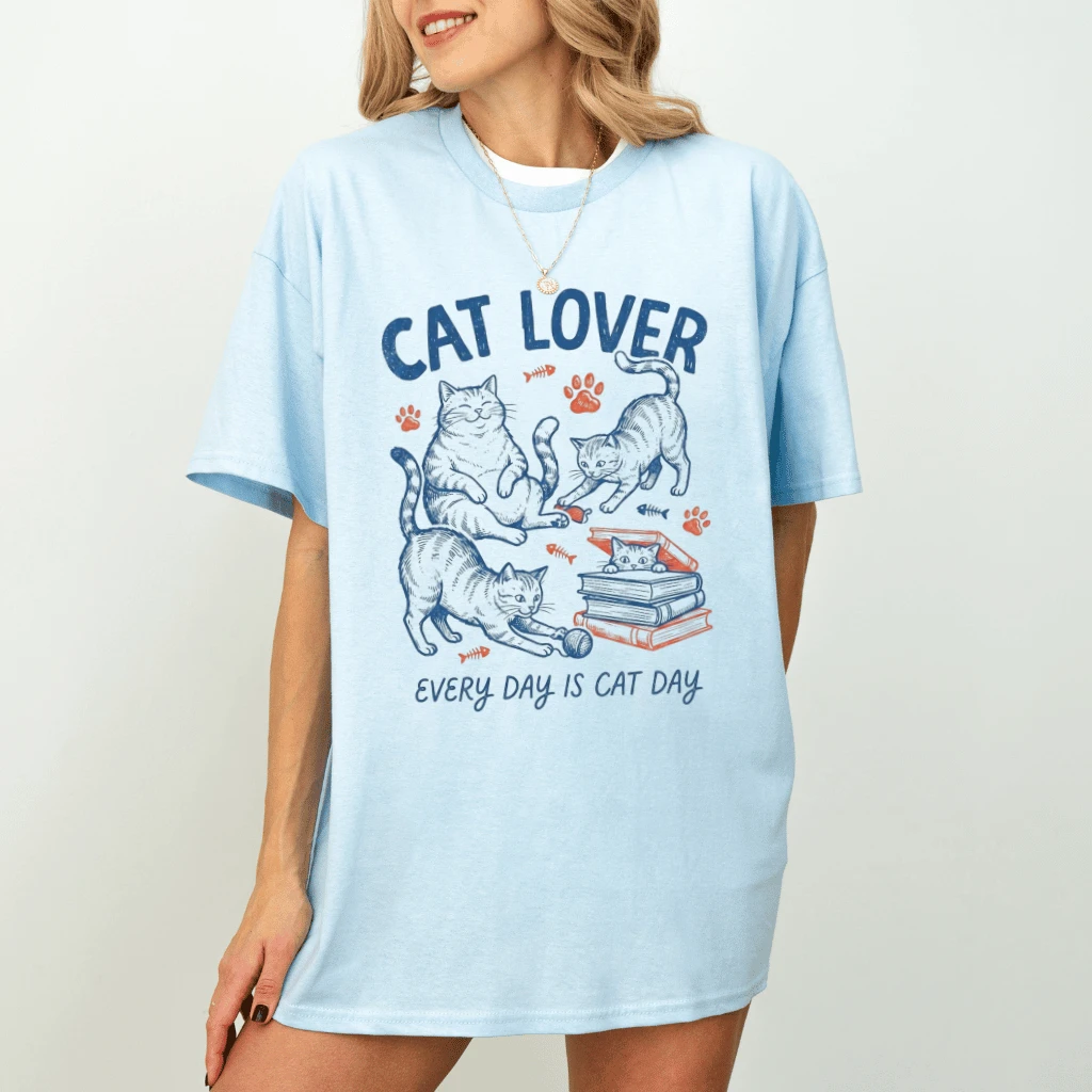 Cat Lover Every Day Is Cat Day T-Shirt – Funny Gift for Cat Mom, Cute Vintage Sketch Cat Tee - back view