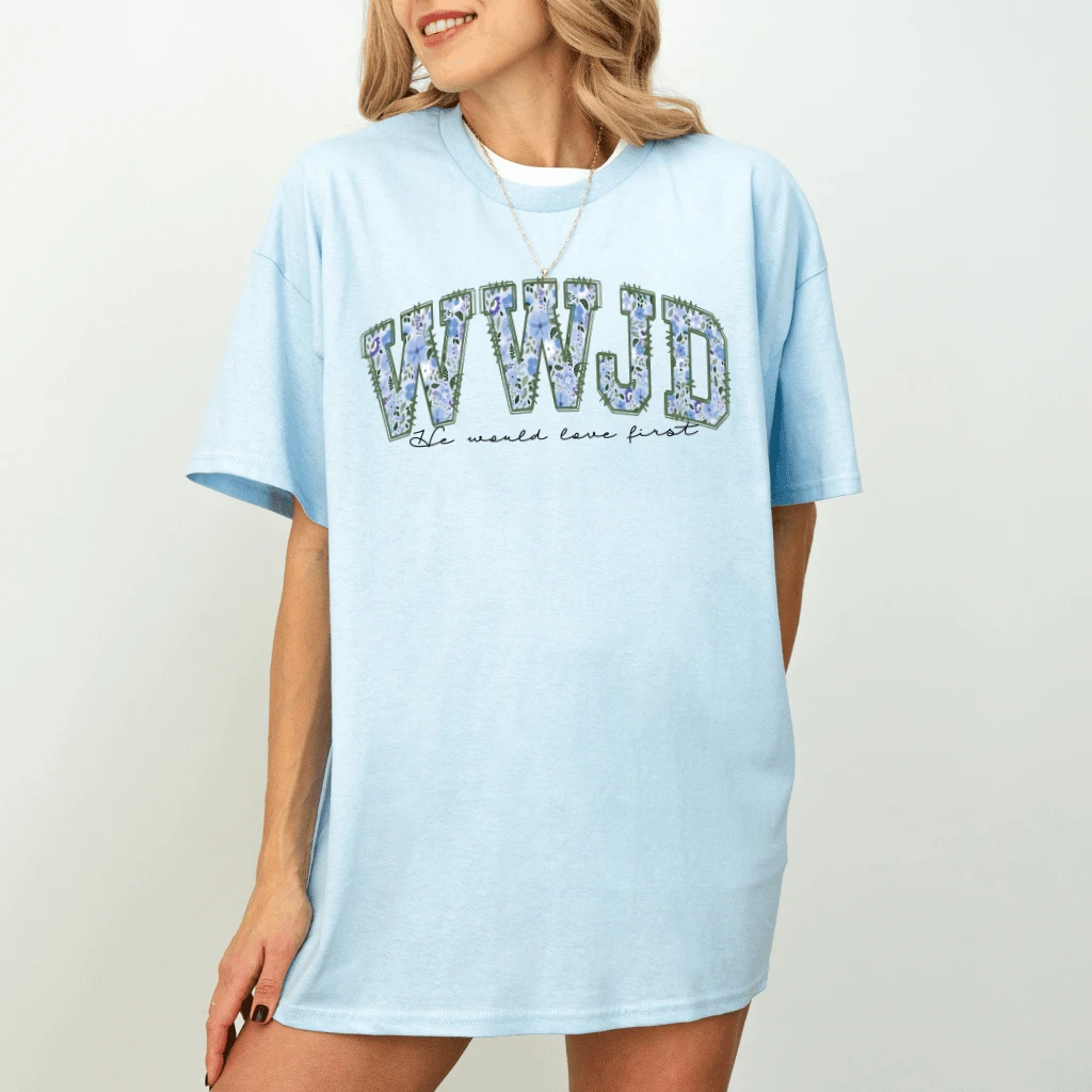 WWJD Floral T-Shirt – Faith Gift for Christian, What Would Jesus Do Aesthetic Tee - back view