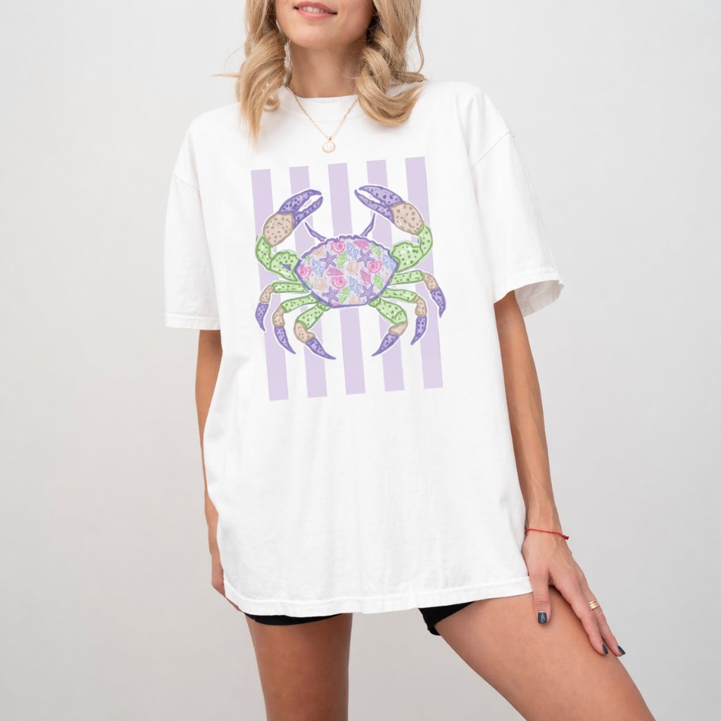 Coastal Crab Coquette Comfort Colors Shirt – Summer Beach Gift for Her, Preppy Seashell Ocean Aesthetic Tee - back view
