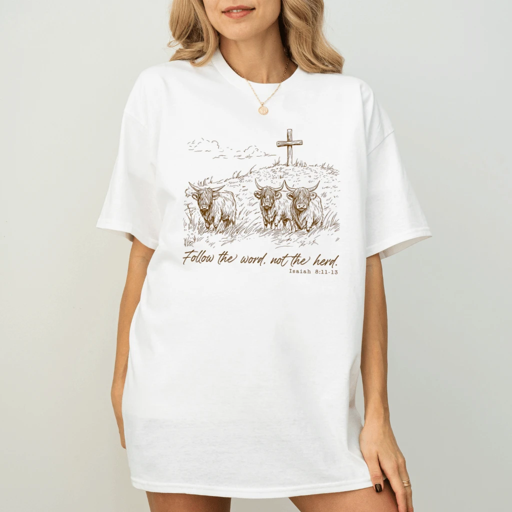 Follow the Word Not the Herd T-Shirt – Faith Gift for Christians, Isaiah Bible VerseTee - back view