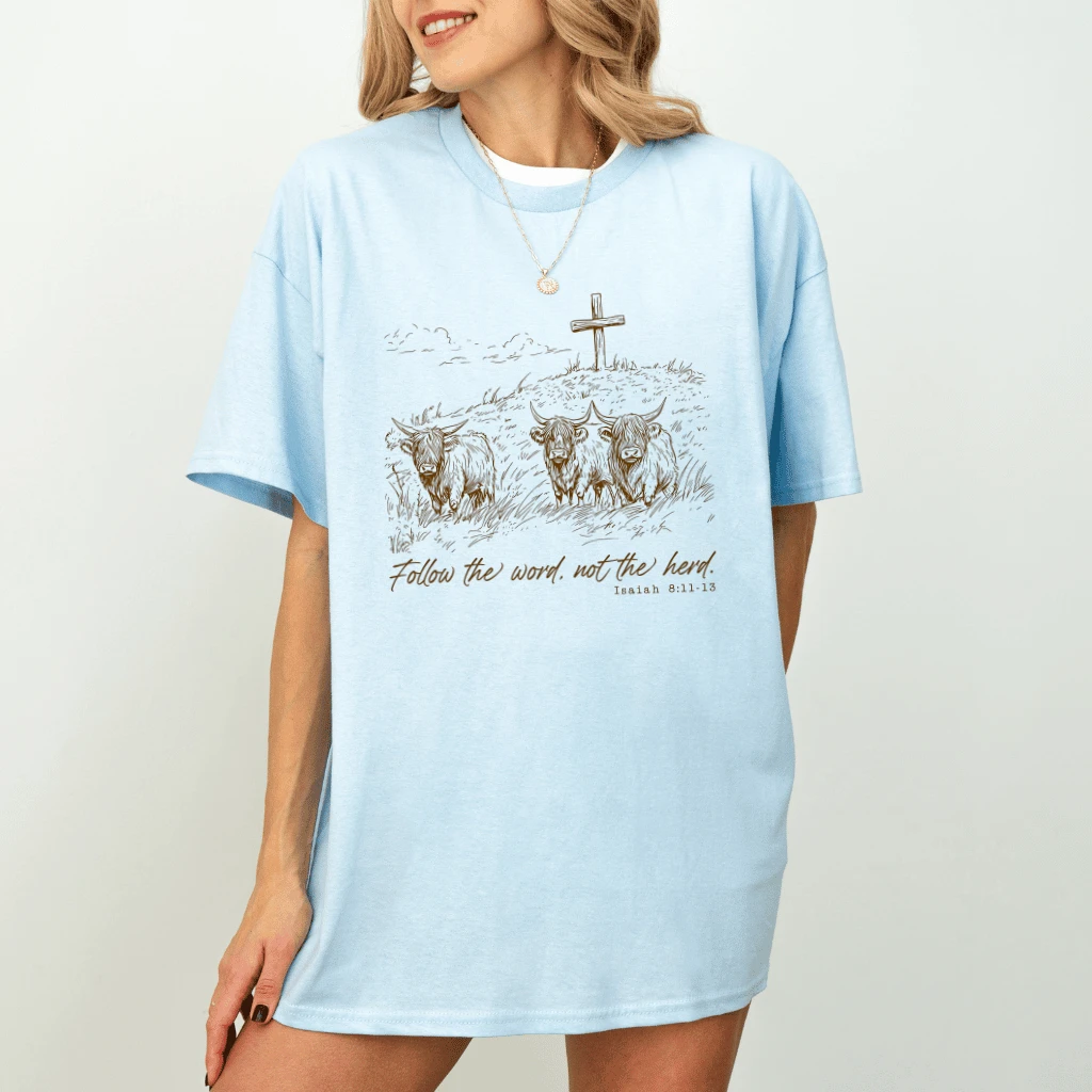 Follow the Word Not the Herd T-Shirt – Faith Gift for Christians, Isaiah Bible VerseTee - detail view