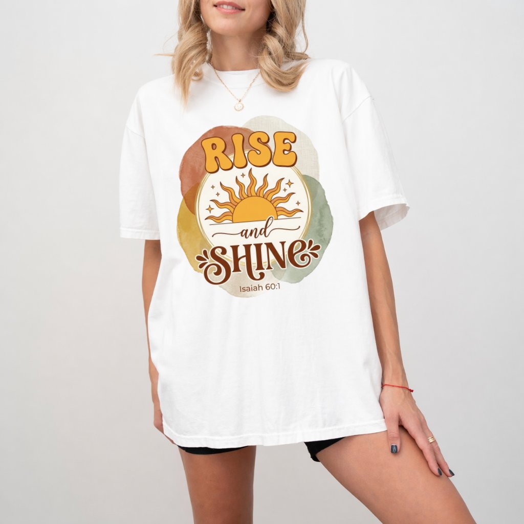 Rise and Shine Isaiah 60:1 Comfort Colors Shirt – Faith Gift for Christians,  Bible Verse Tee - back view