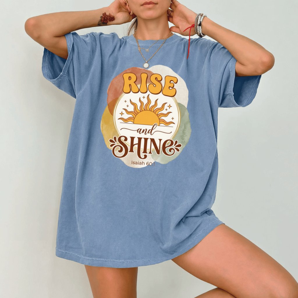Rise and Shine Isaiah 60:1 Comfort Colors Shirt – Faith Gift for Christians,  Bible Verse Tee - detail view