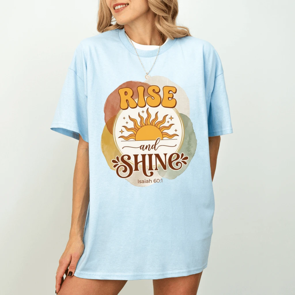 Rise and Shine Isaiah 60:1 T-Shirt – Faith Gift for Christians,  Bible Verse Tee - back view