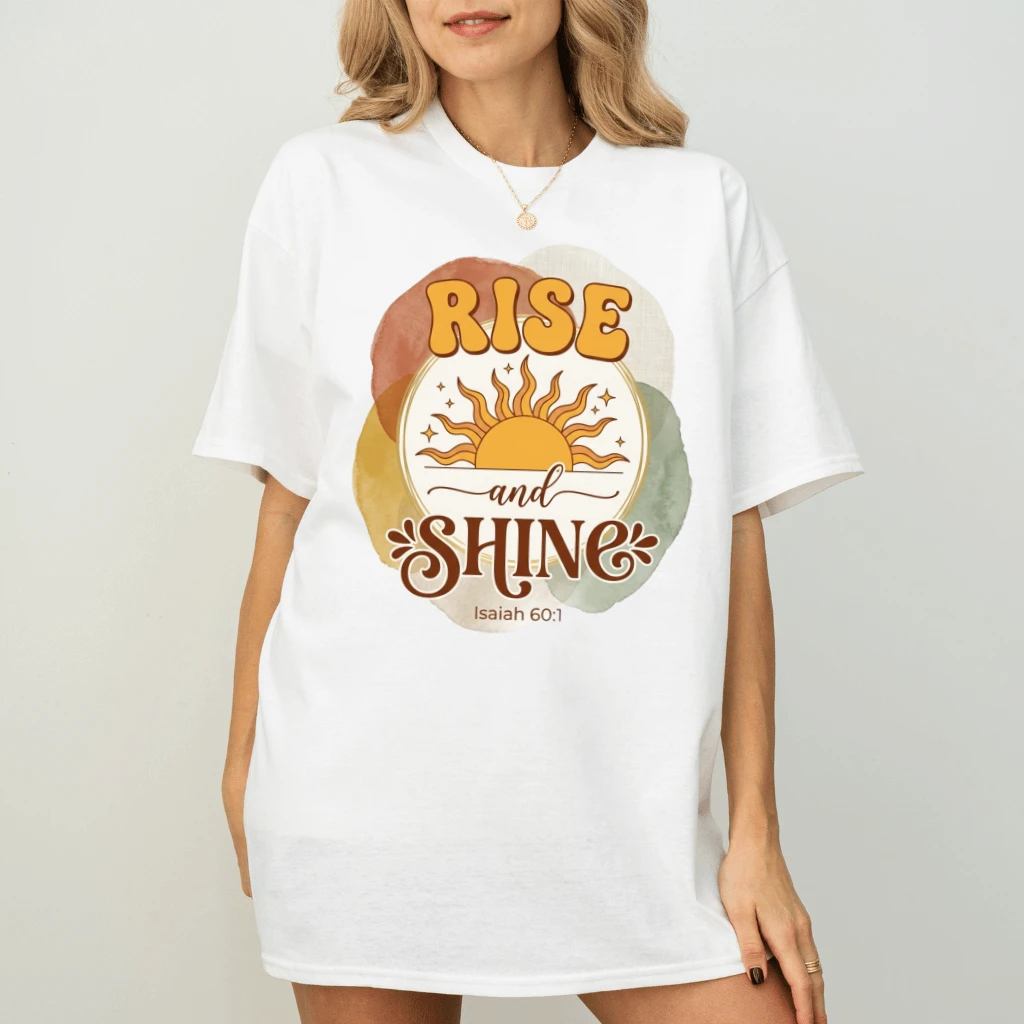 Rise and Shine Isaiah 60:1 T-Shirt – Faith Gift for Christians,  Bible Verse Tee - detail view