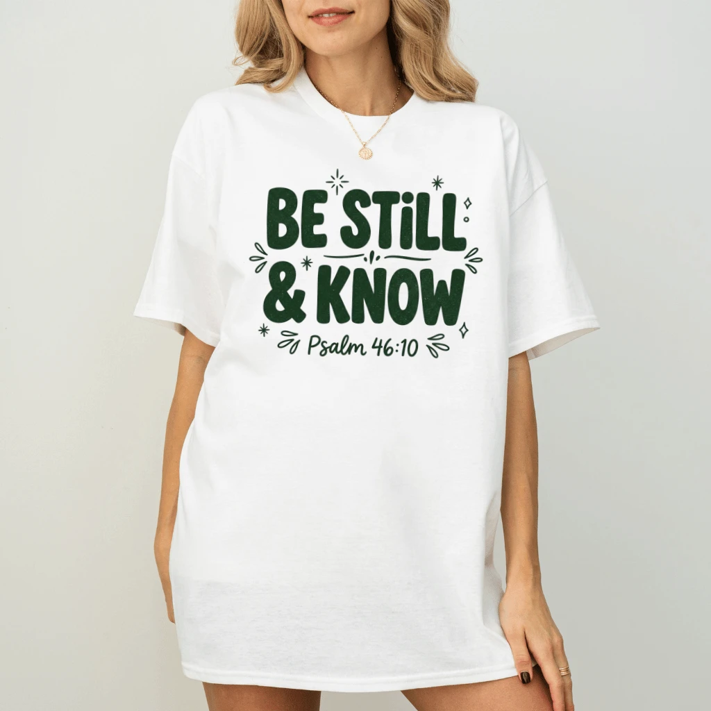 Be Still and Know Psalm T-Shirt – Faith Gift for Christians, Bible Verse Retro Christian Tee - back view