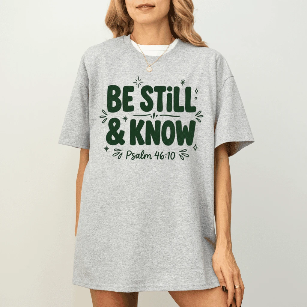 Be Still and Know Psalm T-Shirt – Faith Gift for Christians, Bible Verse Retro Christian Tee - detail view
