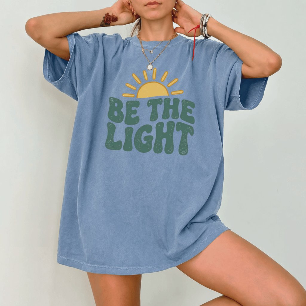 Be the Light Comfort Colors Shirt – Faith Gift for Christians, Christian Bible Verse Aesthetic Tee - detail view