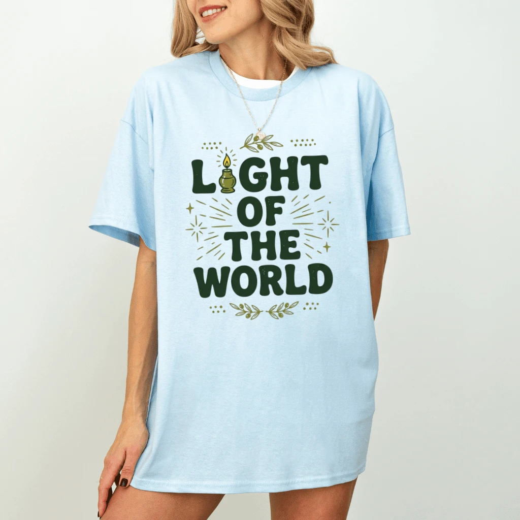 Light of the World T- Shirt – Faith Gift for Christians, Christian Bible Verse Retro Graphic Tee - back view