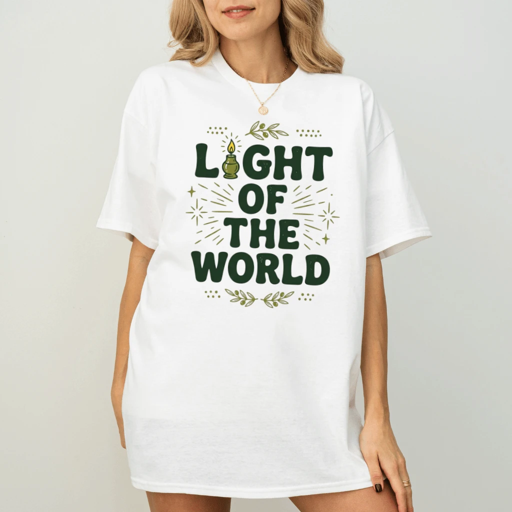 Light of the World T- Shirt – Faith Gift for Christians, Christian Bible Verse Retro Graphic Tee - detail view