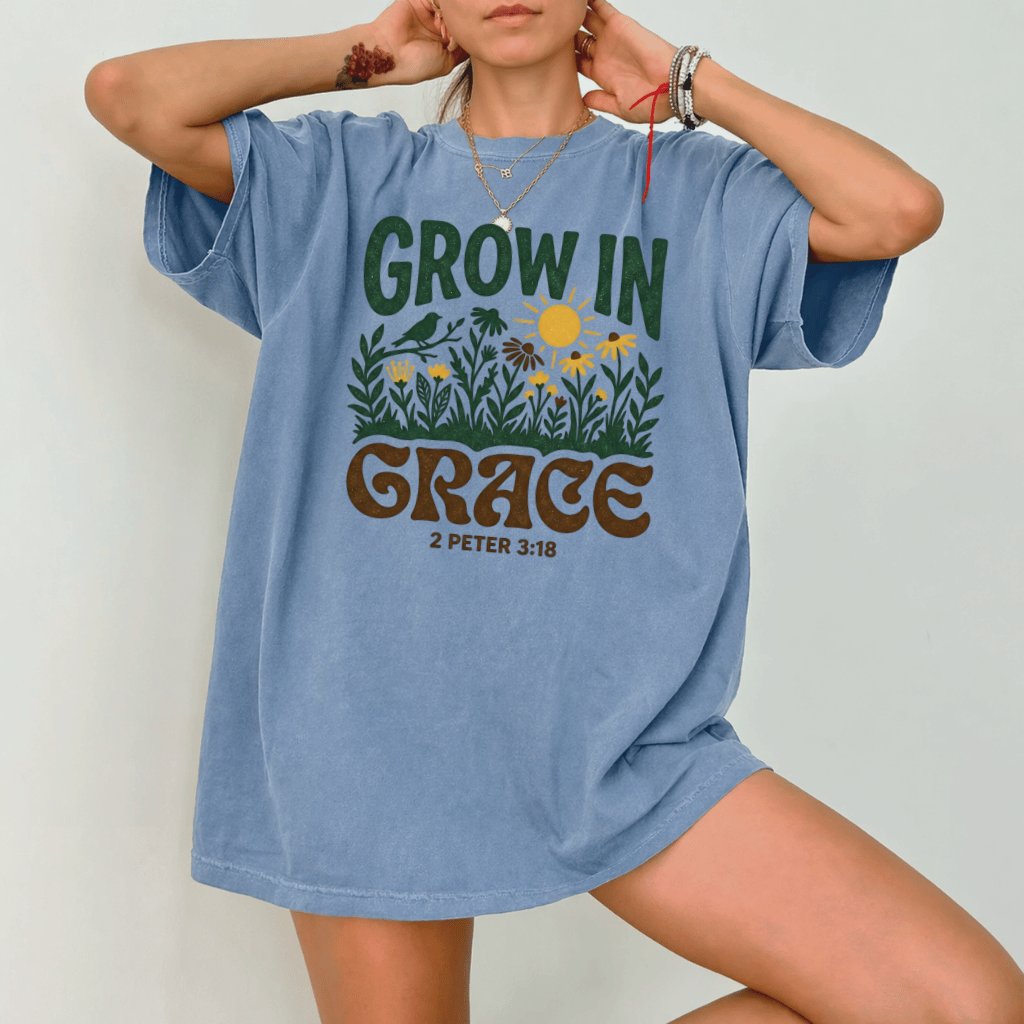 Grow In Grace Comfort Colors Shirt – Faith Gift for Christians, Bible Verse Tee - back view