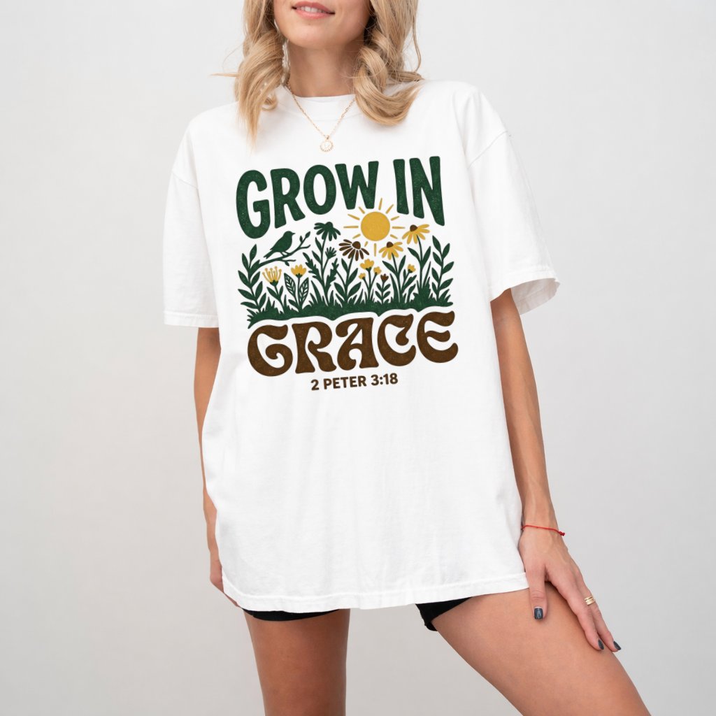 Grow In Grace Comfort Colors Shirt – Faith Gift for Christians, Bible Verse Tee - detail view
