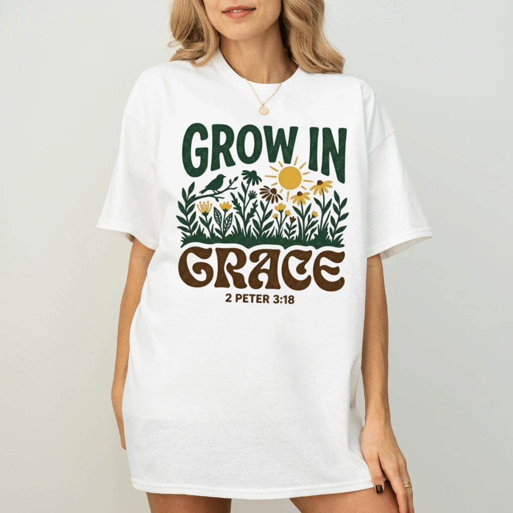 Grow In Grace T-Shirt – Faith Gift for Christians, Bible Verse Tee - back view