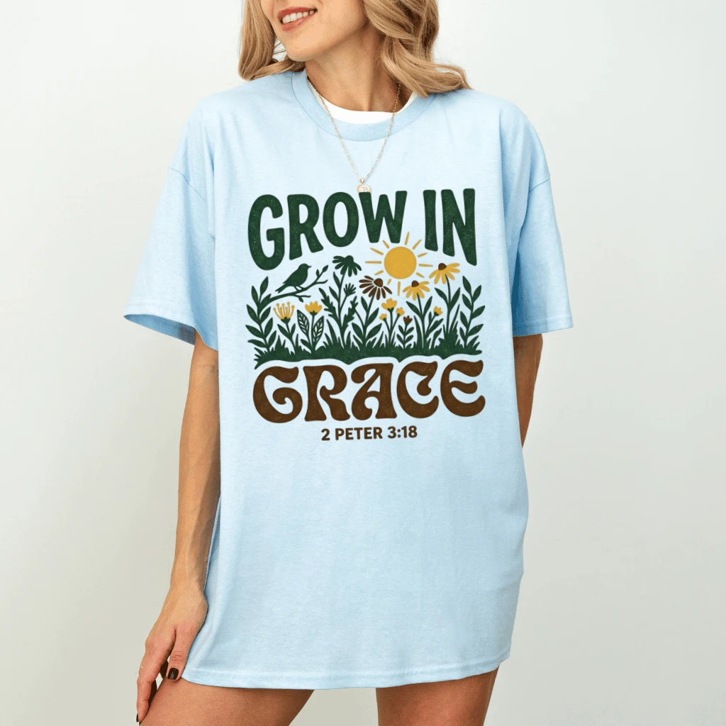 Grow In Grace T-Shirt – Faith Gift for Christians, Bible Verse Tee - detail view