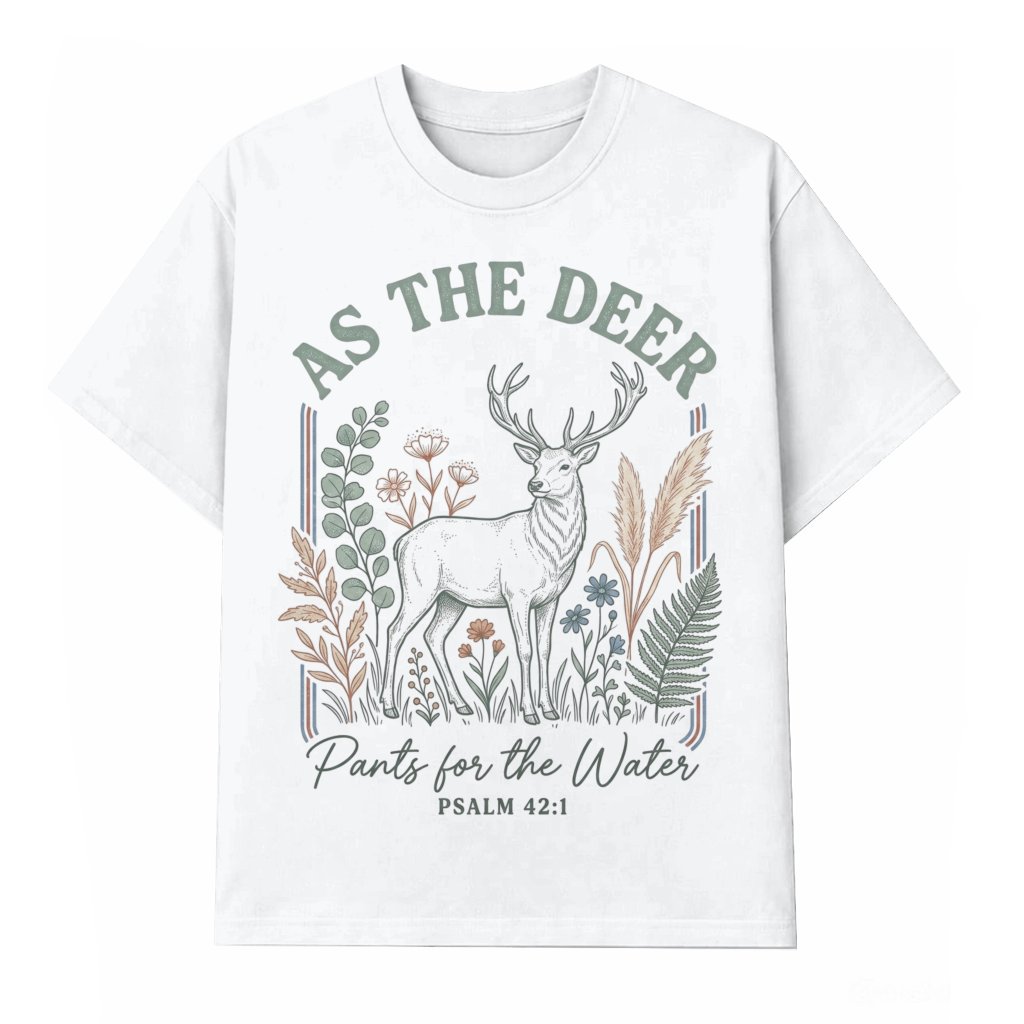 As the Deer Pants for the Water Psalm T-Shirt – Faith Gift for Christians, Bible Verse Tee - front view