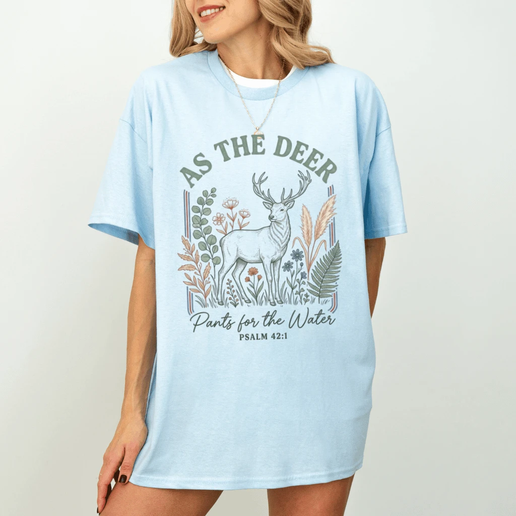 As the Deer Pants for the Water Psalm T-Shirt – Faith Gift for Christians, Bible Verse Tee - detail view