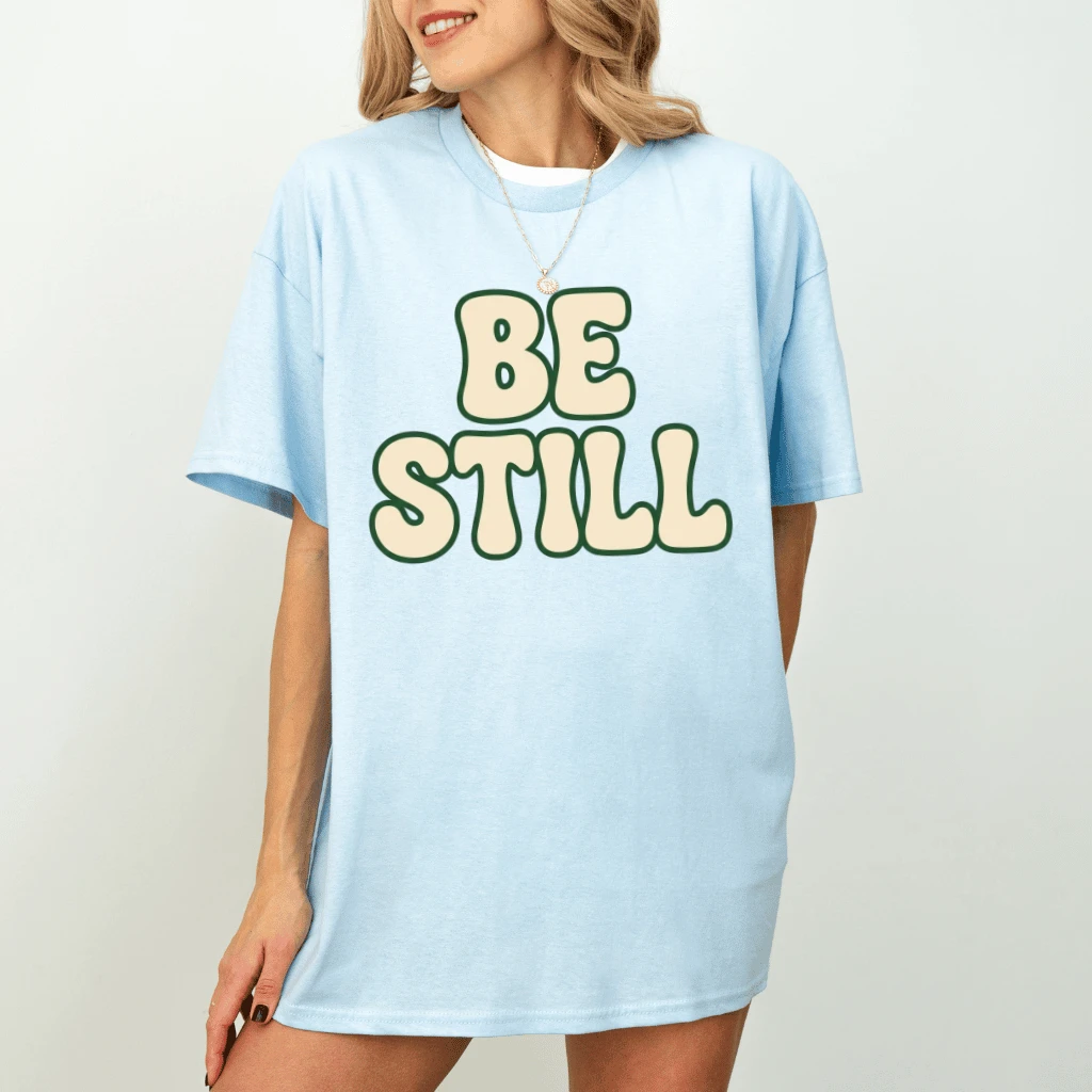 Be Still T-Shirt – Faith Gift for Christians, Christian Bible Verse Aesthetic Tee - detail view