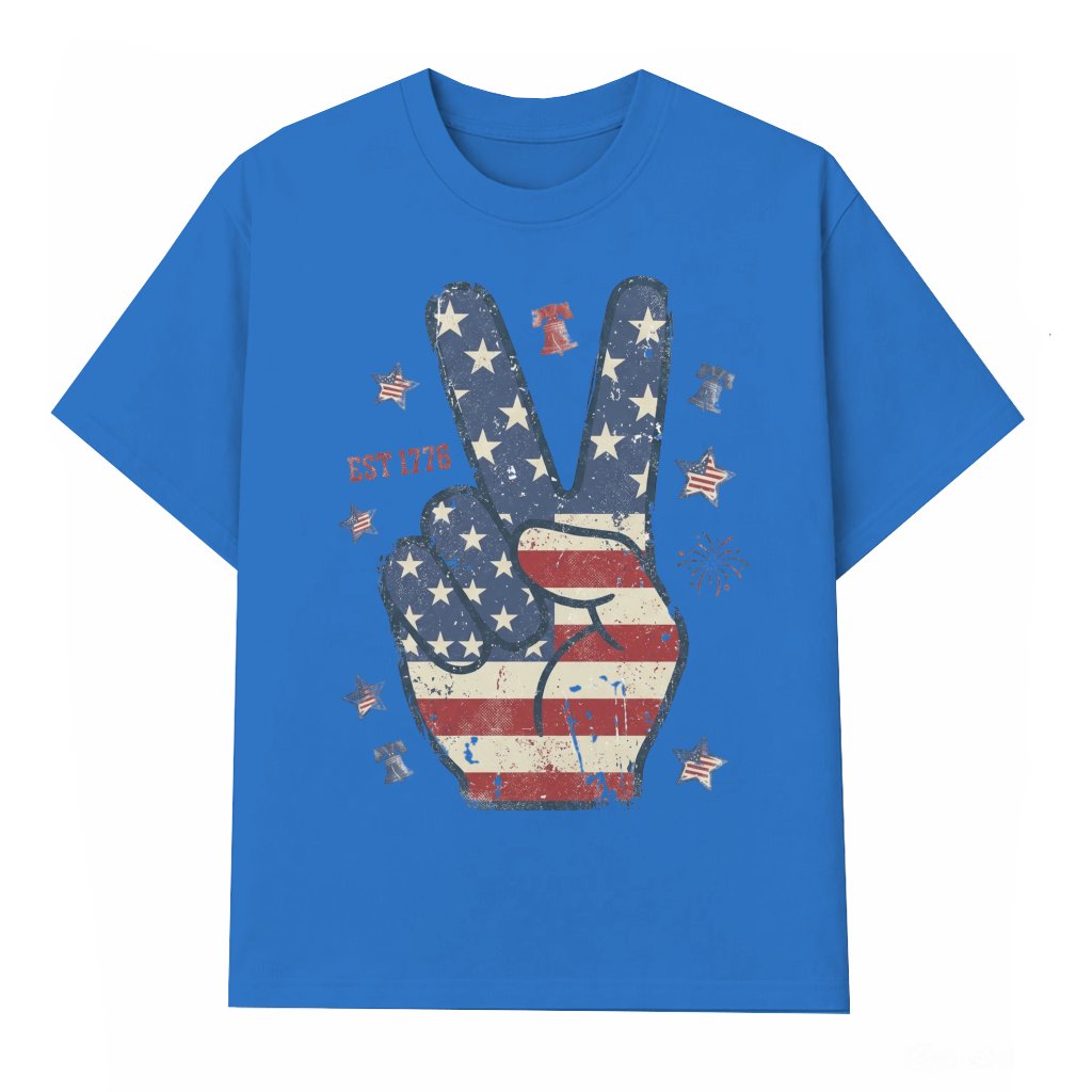 USA Peace Sign Est 1776 T-Shirt – 4th of July Gift for Her, Patriotic Tee - front view