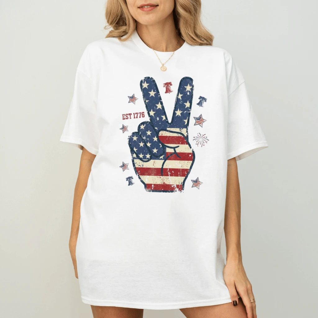 USA Peace Sign Est 1776 T-Shirt – 4th of July Gift for Her, Patriotic Tee - detail view